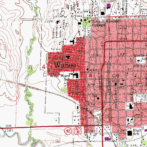 Topographic Map of West Ward Elementary School, NE