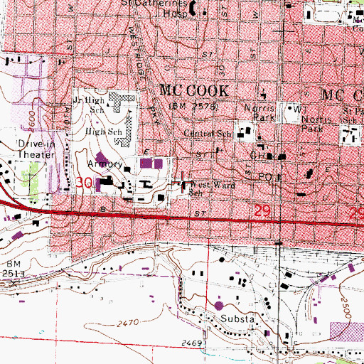 Topographic Map of West Ward Elementary School, NE