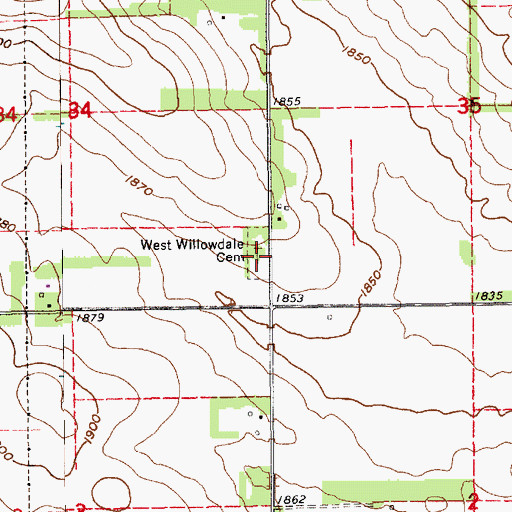 Topographic Map of West Willowdale Cemetery, NE