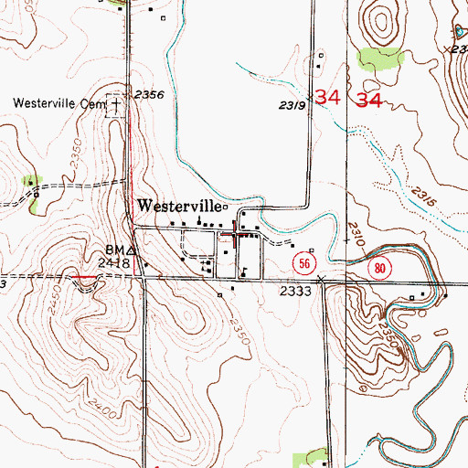 Topographic Map of Westerville, NE