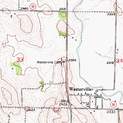 Topographic Map of Westerville Cemetery, NE