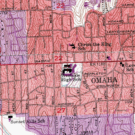 Topographic Map of Westside High School, NE