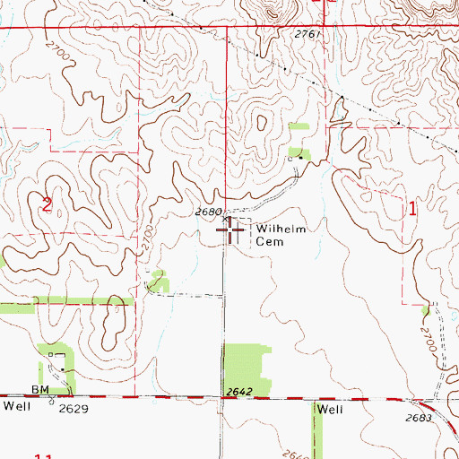 Topographic Map of Wilhelm Cemetery, NE
