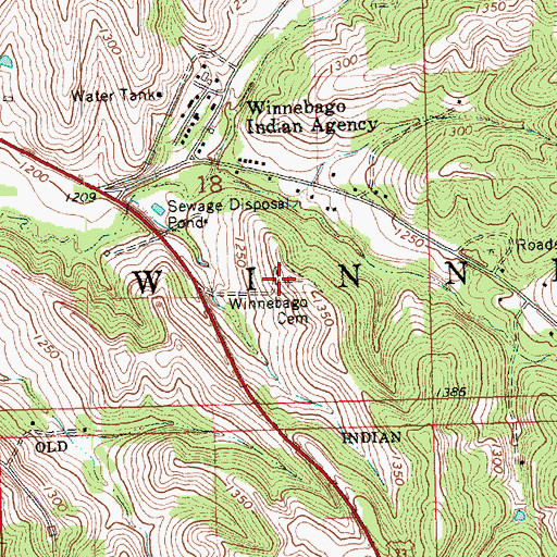 Topographic Map of Winnebago Cemetery, NE