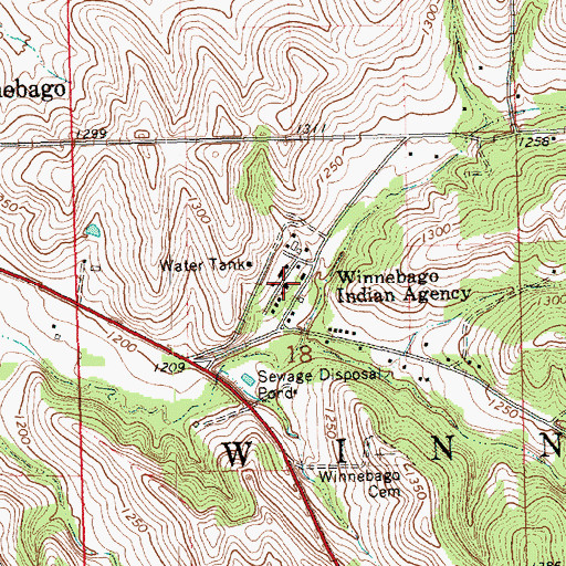 Topographic Map of Winnebago Indian Agency, NE