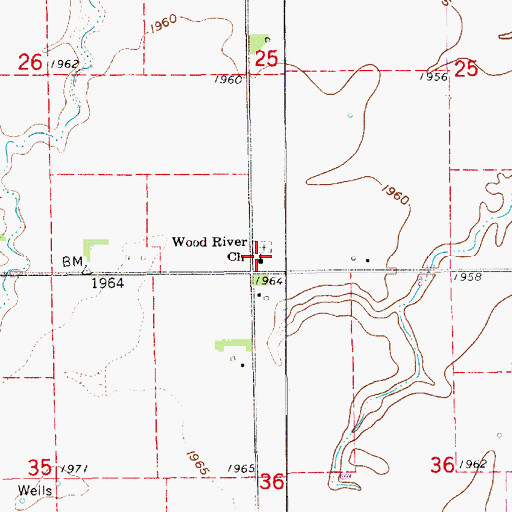 Topographic Map of Wood River Church, NE