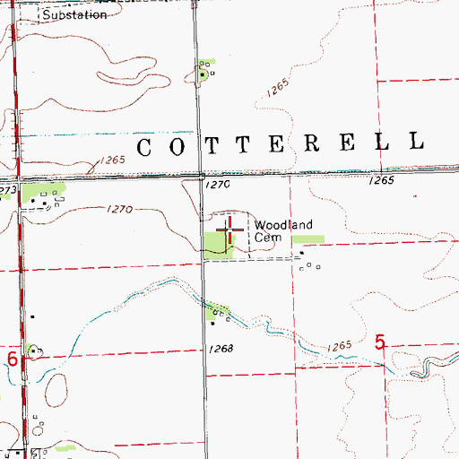 Topographic Map of Woodland Cemetery, NE
