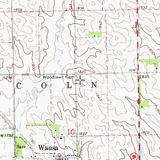 Topographic Map of Woodlawn Cemetery, NE