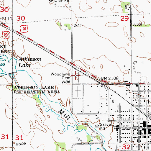 Topographic Map of Woodlawn Cemetery, NE