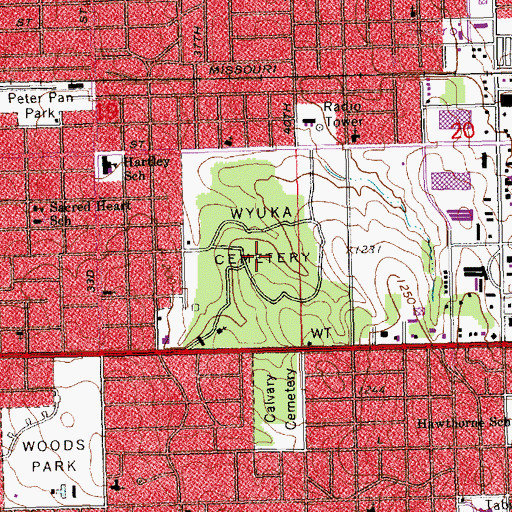 Topographic Map of Wyuka Cemetery, NE