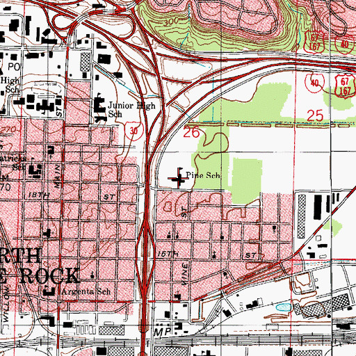 Topographic Map of Pine Elementary School, AR