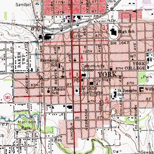 Topographic Map of York, NE
