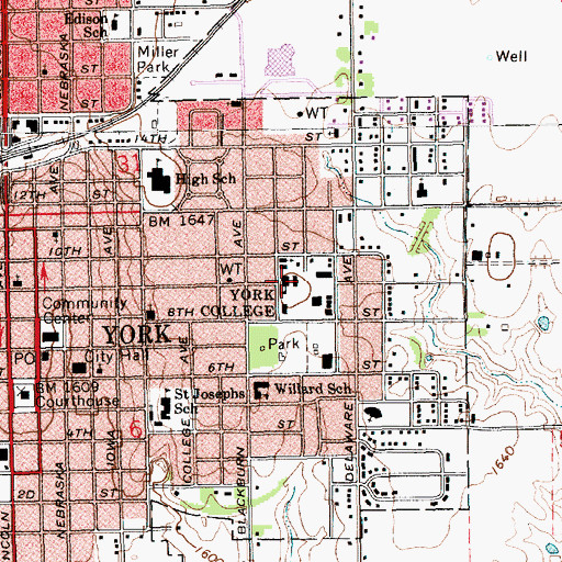 Topographic Map of York College, NE