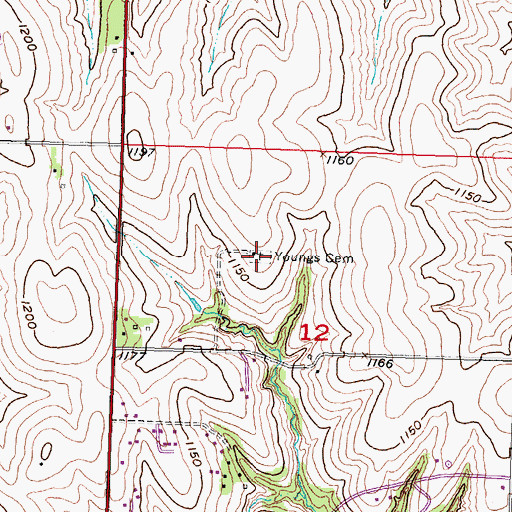 Topographic Map of Young Cemetery, NE