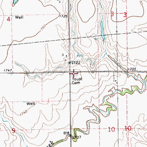 Topographic Map of Youst Cemetery, NE