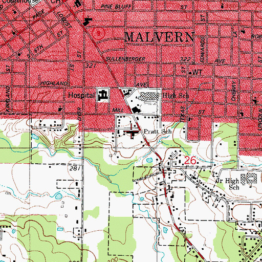 Topographic Map of Pratt Elementary School (historical), AR