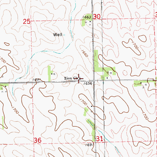 Topographic Map of Zion Church, NE