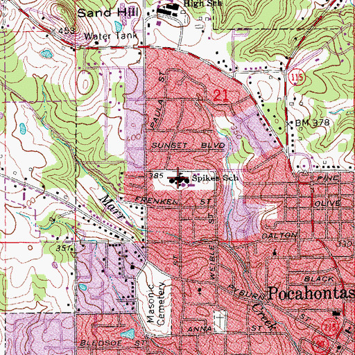 Topographic Map of Alma Spikes Elementary School, AR