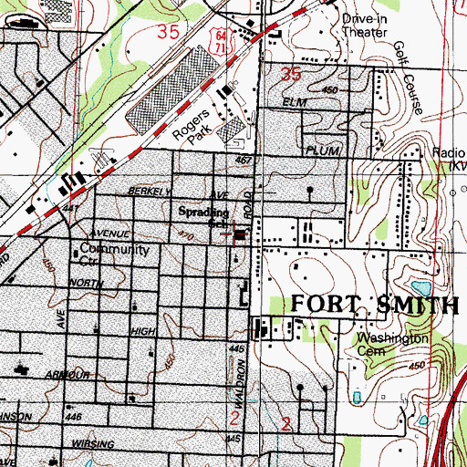 Topographic Map of Spradling Elementary School, AR