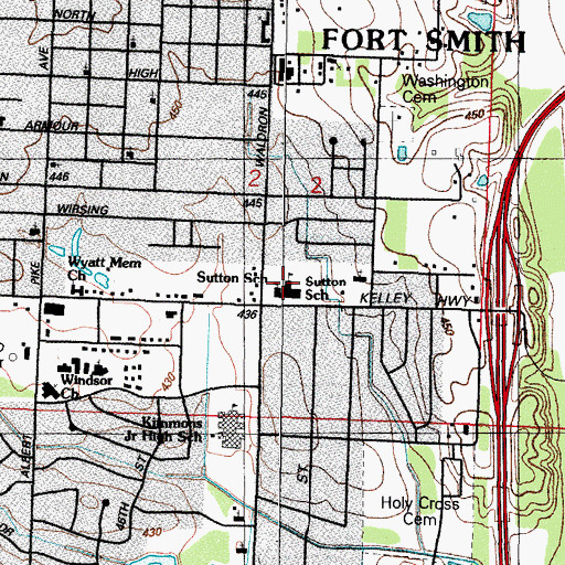 Topographic Map of Sutton Elementary School, AR