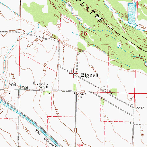 Topographic Map of Bignell, NE