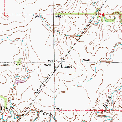 Topographic Map of Blaine, NE