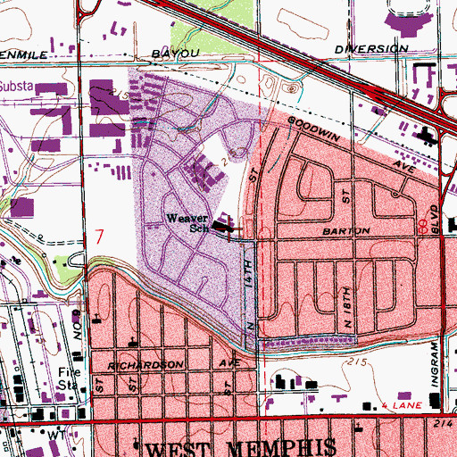 Topographic Map of Weaver Elementary School, AR
