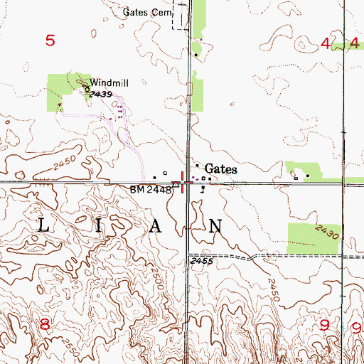Topographic Map of Gates, NE