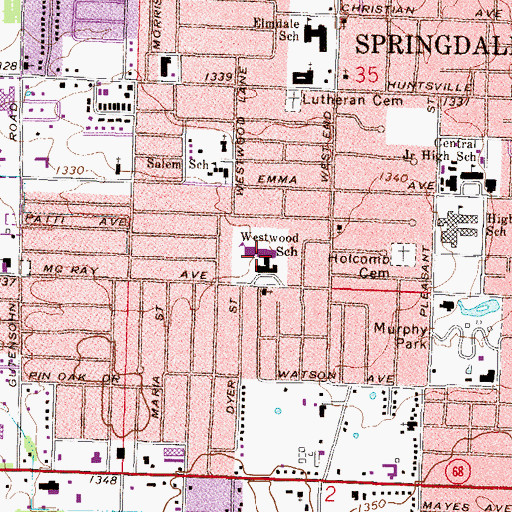 Topographic Map of Westwood Elementary School, AR