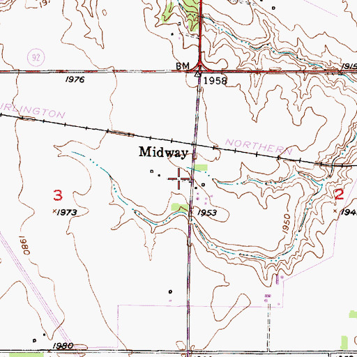 Topographic Map of Midway, NE