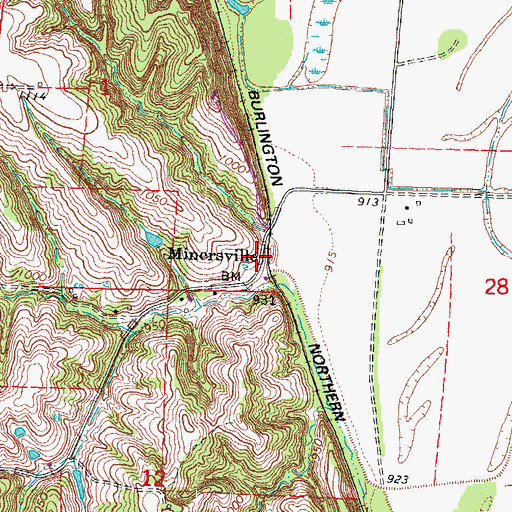 Topographic Map of Minersville, NE