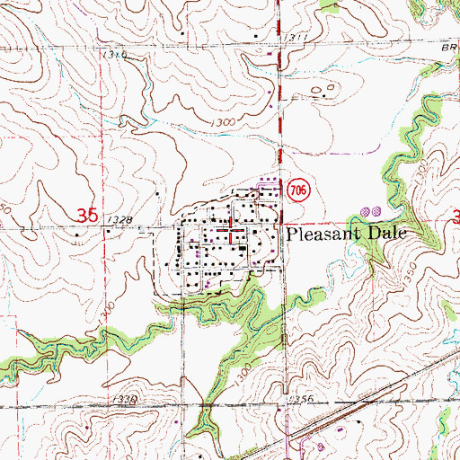 Topographic Map of Pleasant Dale, NE