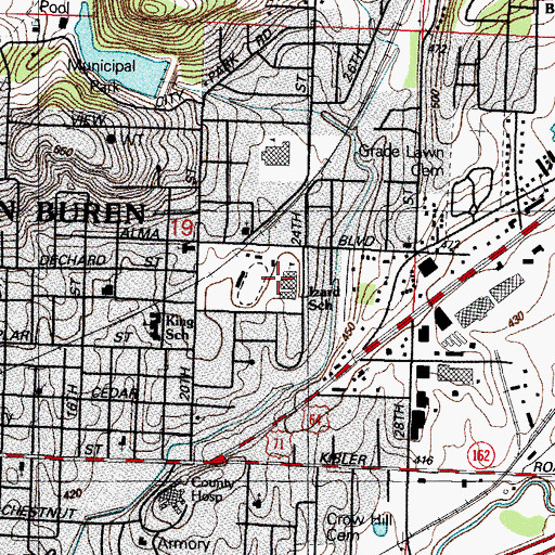 Topographic Map of J J Izard Elementary School, AR