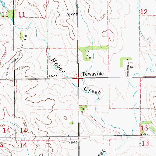 Topographic Map of Tewsville, NE