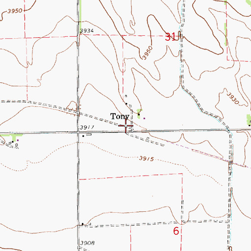 Topographic Map of Tony, NE