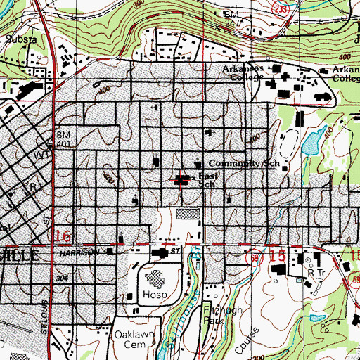 Topographic Map of East Elementary School, AR