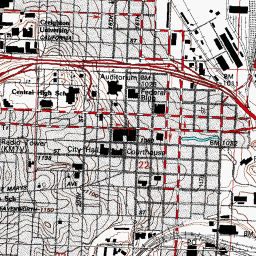 Topographic Map of Omaha, NE