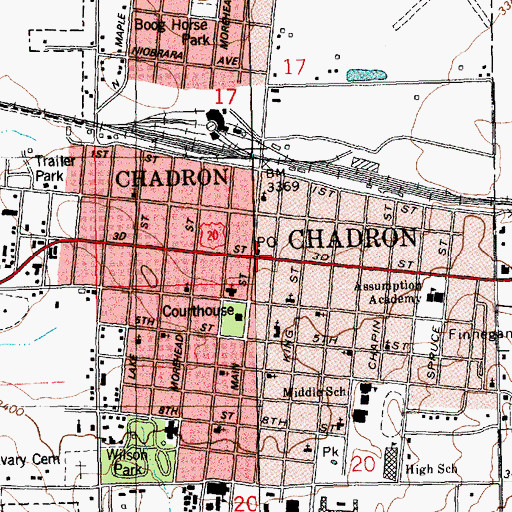 Topographic Map of Chadron, NE