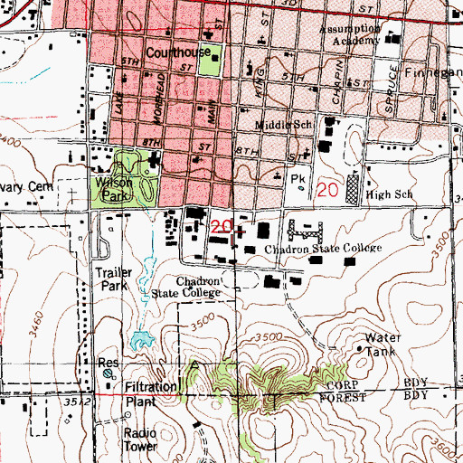 Topographic Map of Chadron State College, NE