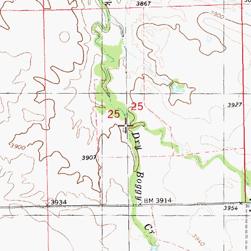 Topographic Map of Dry Boggy Creek, NE