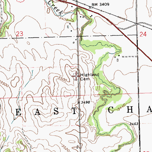 Topographic Map of Highland Cemetery, NE
