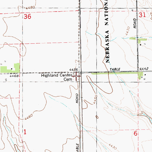 Topographic Map of Highland Center Cemetery, NE