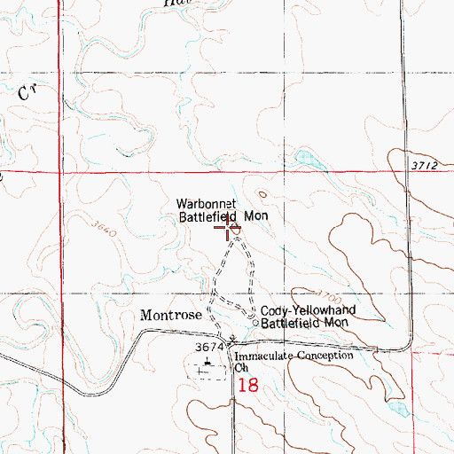 Topographic Map of Warbonnet Battlefield Monument, NE