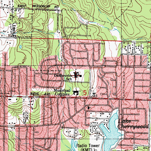 Topographic Map of Oakbrooke Elementary School, AR