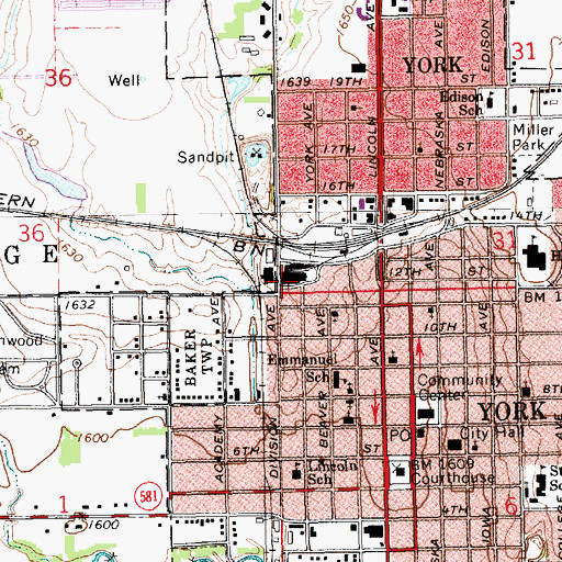 Topographic Map of York County, NE