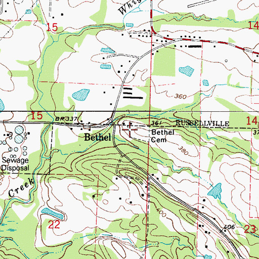 Topographic Map of Bethel Cemetery, AR