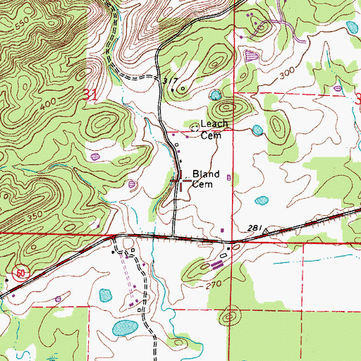 Topographic Map of Bland Cemetery, AR