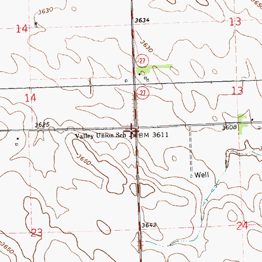 Topographic Map of Valley Union School, NE