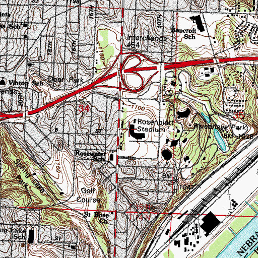 Topographic Map of Municipal Stadium, NE