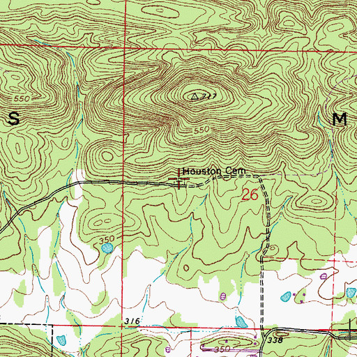 Topographic Map of Houston Cemetery, AR